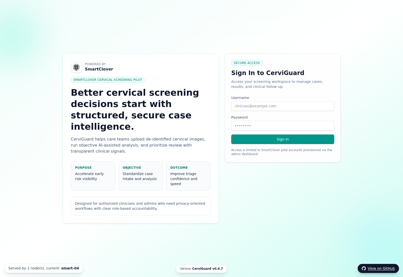 CerviGuard secure sign-in screen